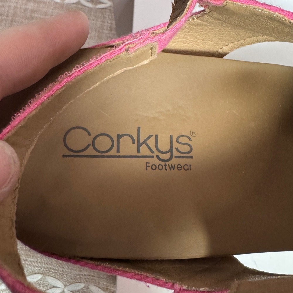Corkys Carley Pink Canvas Wedge Sandals Studded Platform Slingback Womens 10 - Picture 5 of 6